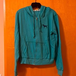 VS Pink teal zip up sweatshirt - size large